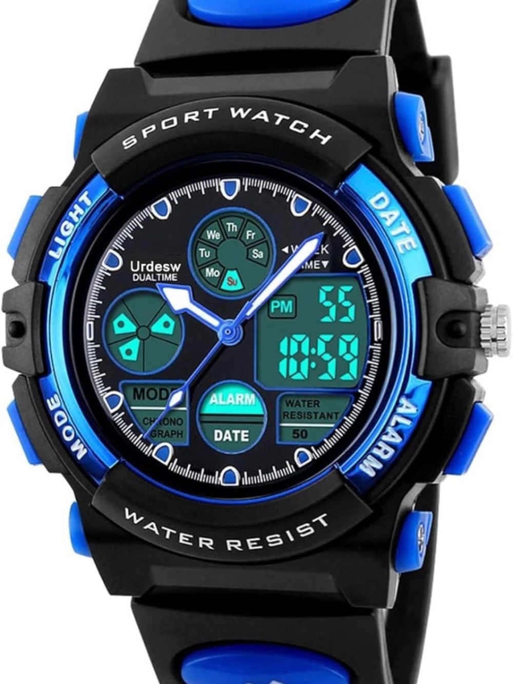 Kids Sport Digital Watch - 50M Water Resistant - Blue & Black
